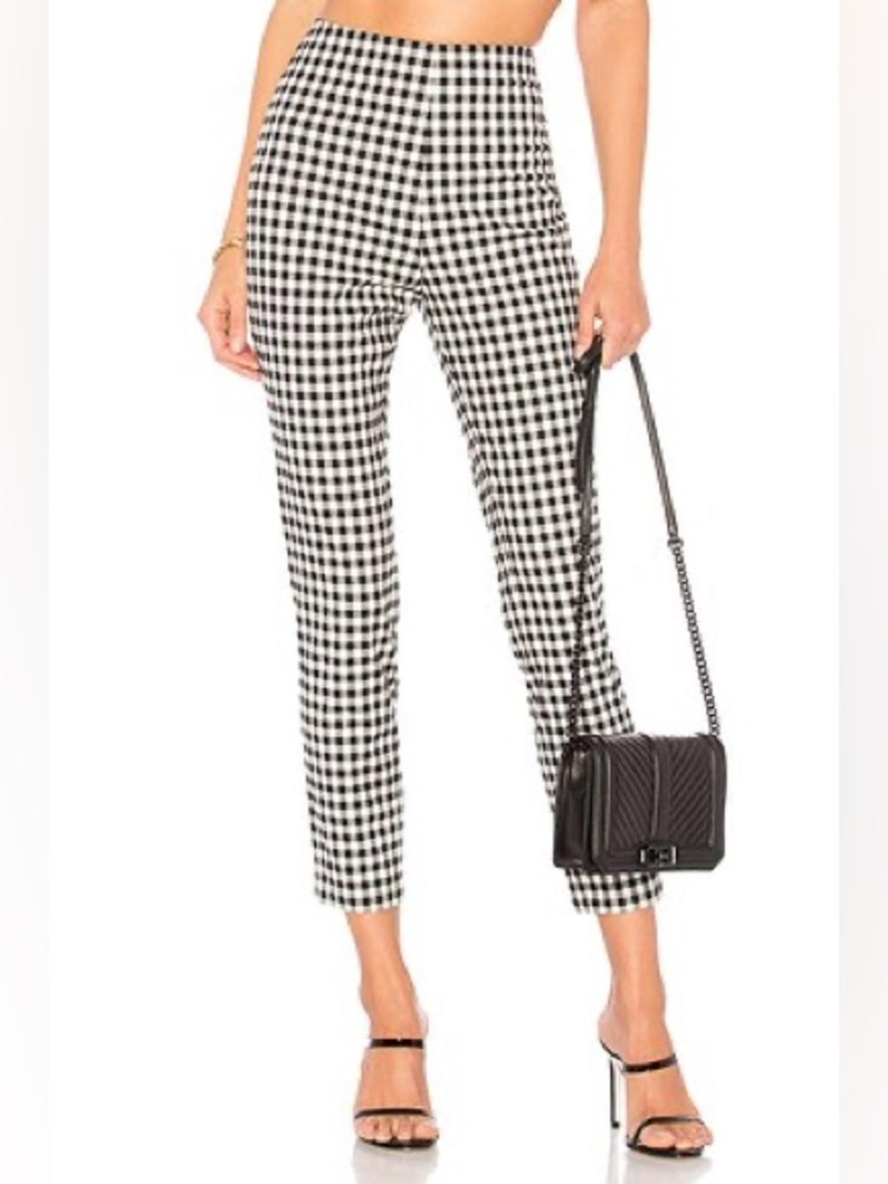 SUPERDOWN REVOLVE Dora Gingham Zip Pants in Black & White